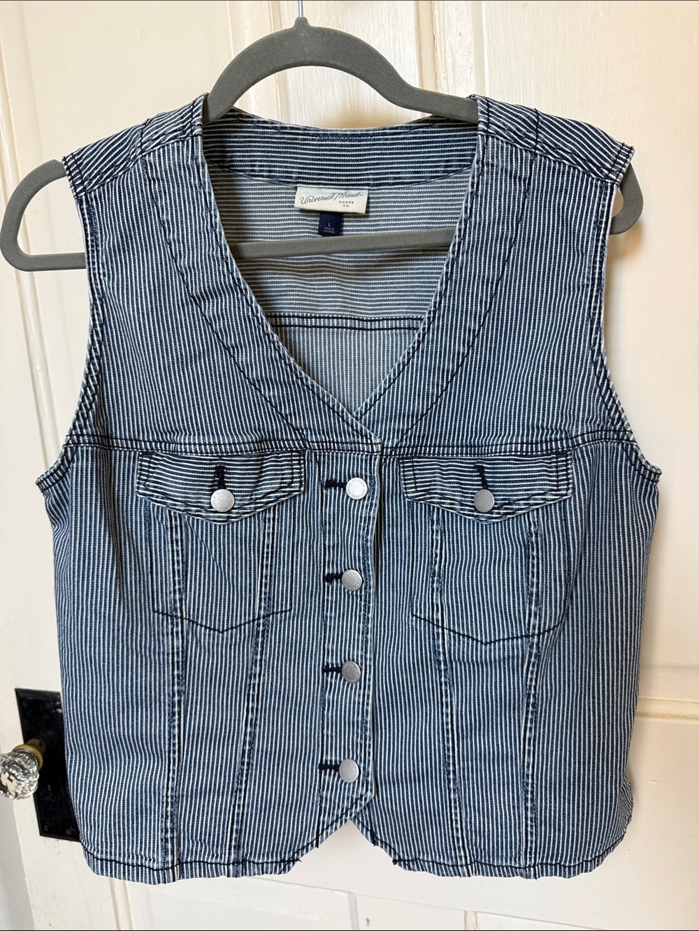 Universal Thread Blue & White Striped Button-Front Vest